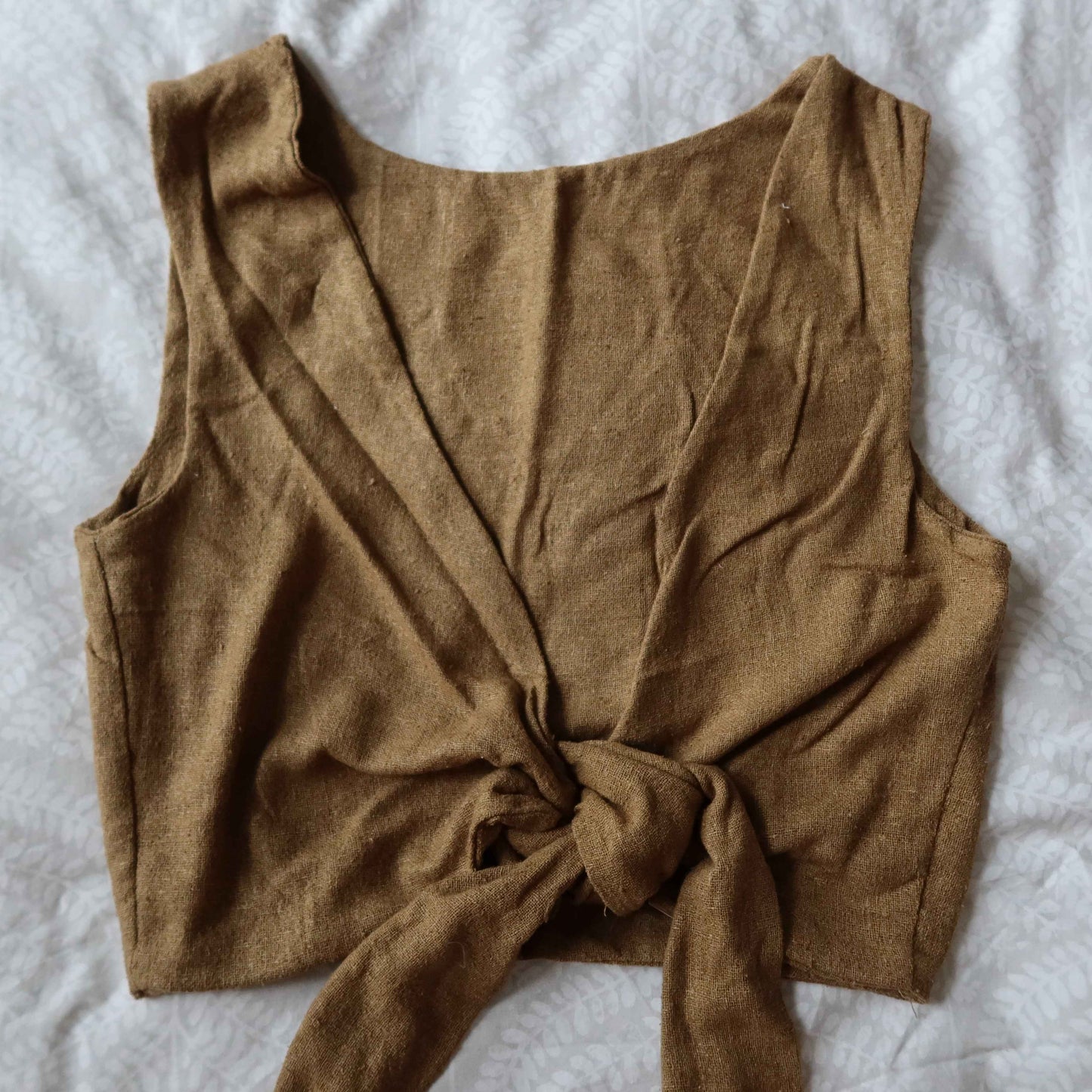 Brown Linen Tie Back Top - Airy Adjustable Fit | Repurposed