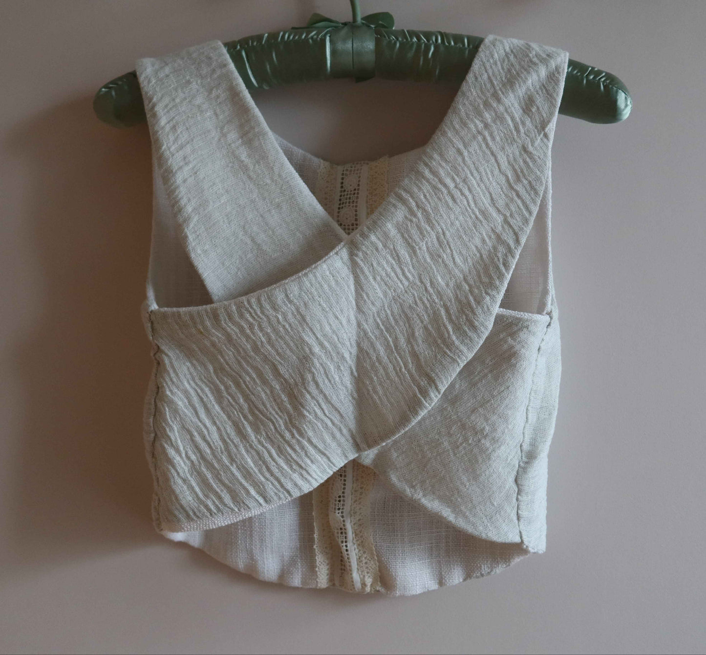 Cross-Back Halter Top - Reversible Linen Top | Upcycled & Lace