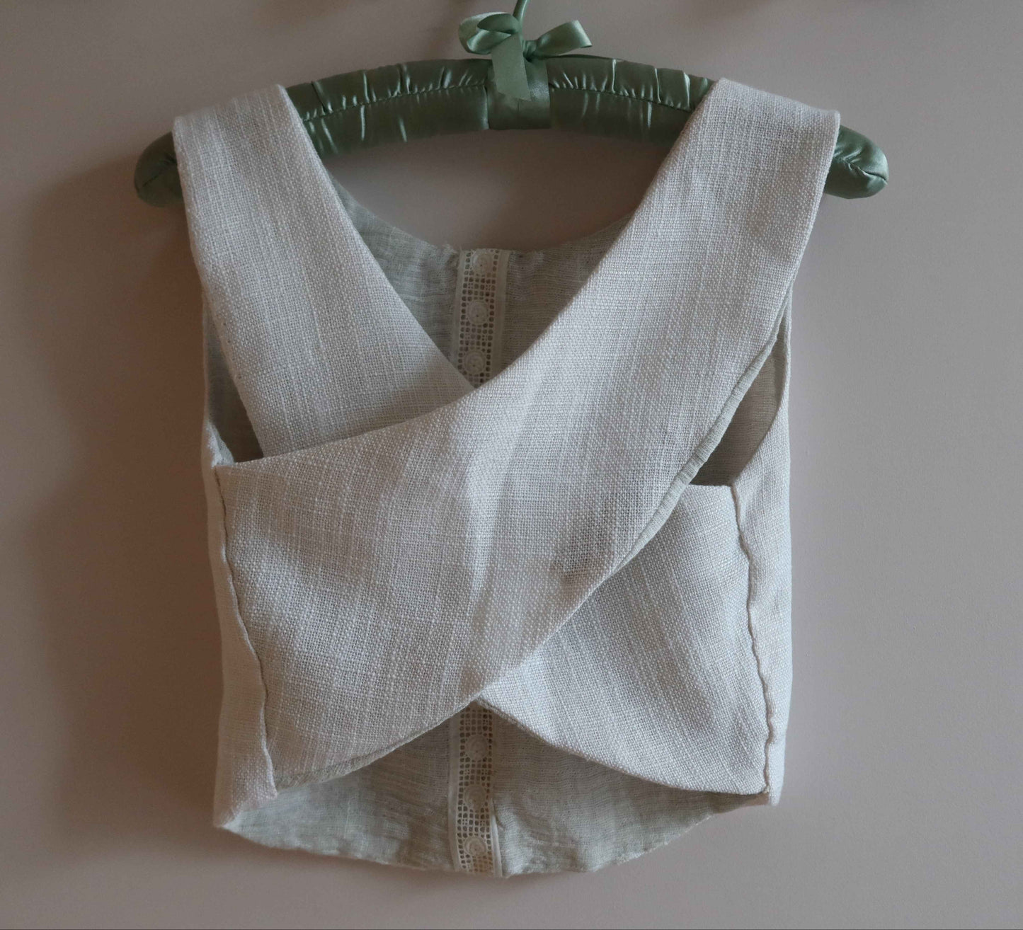 Cross-Back Halter Top - Reversible Linen Top | Upcycled & Lace