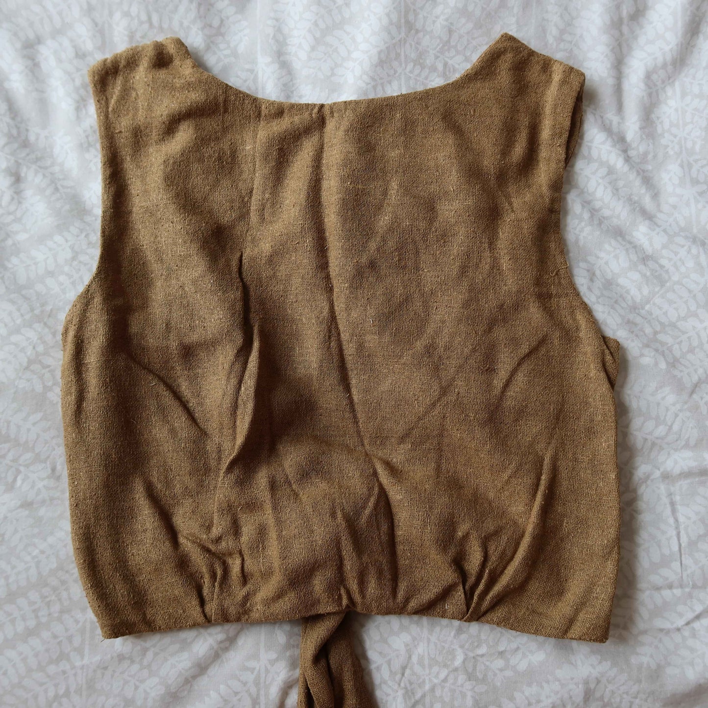 Brown Linen Tie Back Top - Airy Adjustable Fit | Repurposed