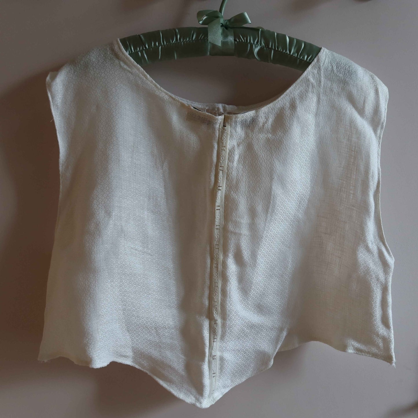 Upcycled White Linen Shirt - Short Sleeve Shirt | Vintage Lace