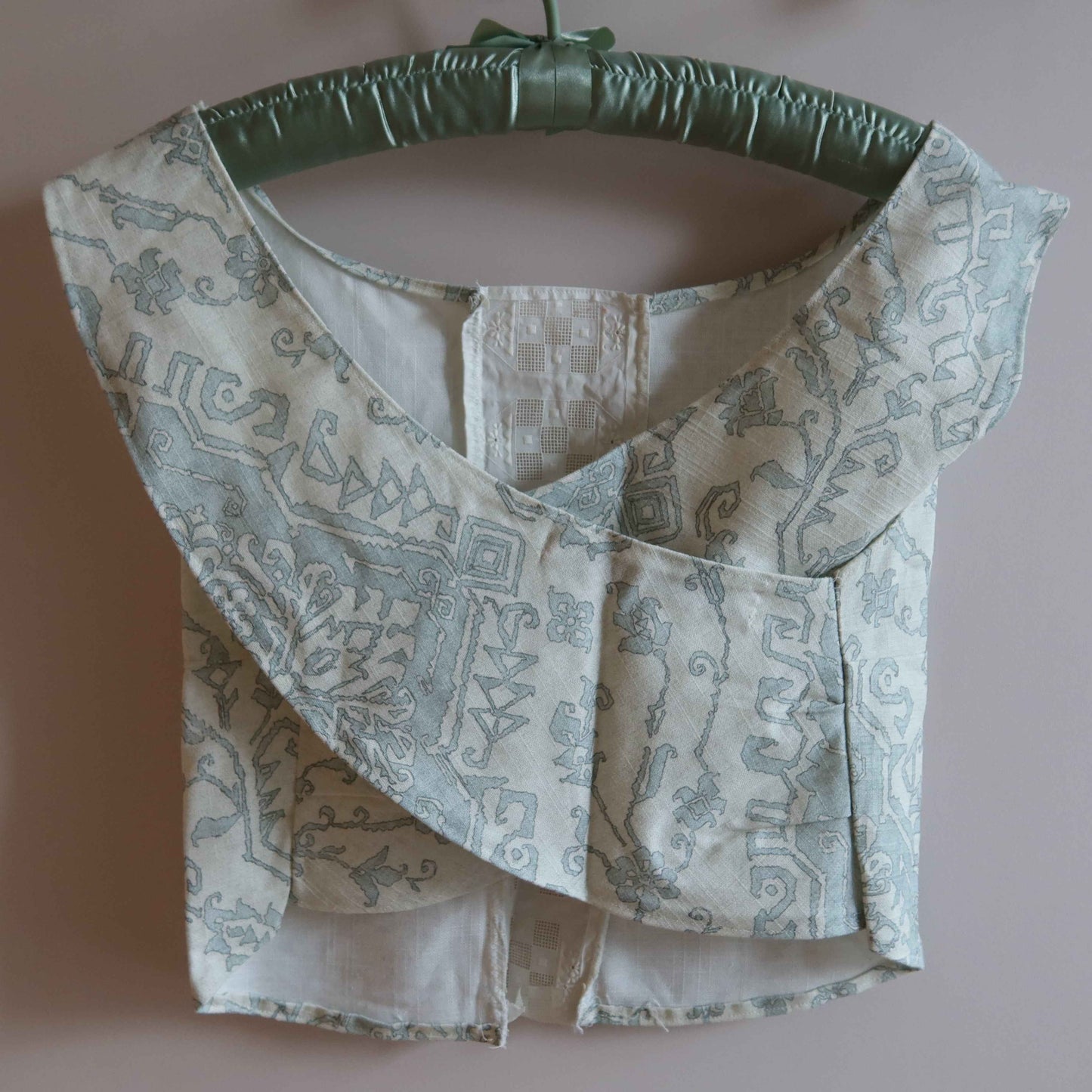 Linen Cross Back Top - Blue Shirt | Up-cycled Vintage Lace