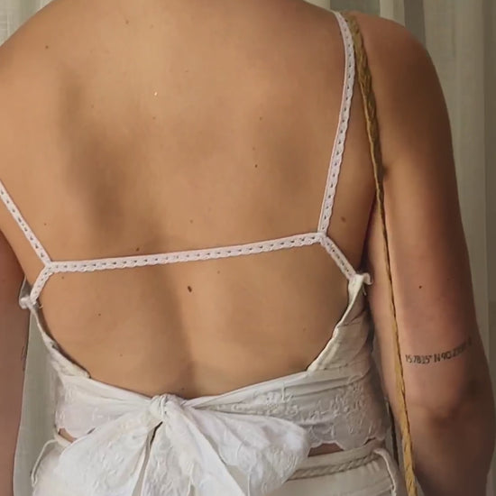 Tie Back Top - Linen Tie Back Top | Upcycled, Crotchet, Lace